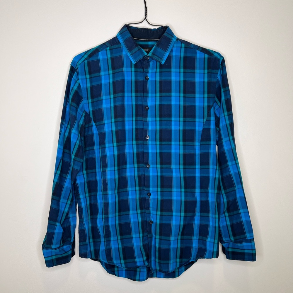 Men's Slim Fit Plaid Dress Shirt - Medium